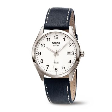 Boccia Uhr Unisex 3669-01 Edelstahl, Leder, Schwarz