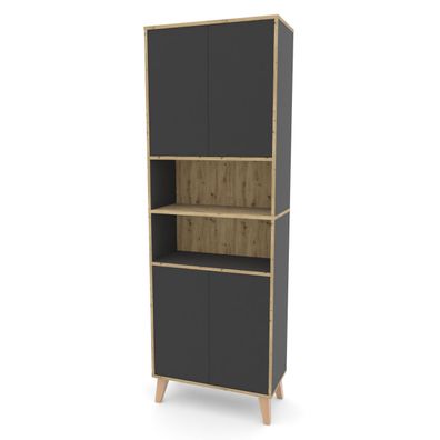 Badschrank MORENA mit 4 Türen und 2 offenen Fächern, Grau/Eiche