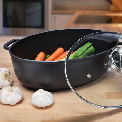 HI Aluguss Bräter Brattopf Backofen-Topf mit Glasdeckel 24205