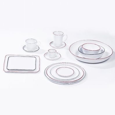 Lambert Piana Teller Porzellan, D 27 cm, Dekor Rand weiß / rot 21397