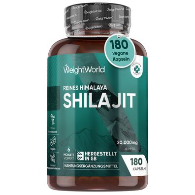 Reines Himalaya Shillajit (Mumijo) - 20.000mg - 180 vegane Kapseln für 6 MonateVorrat