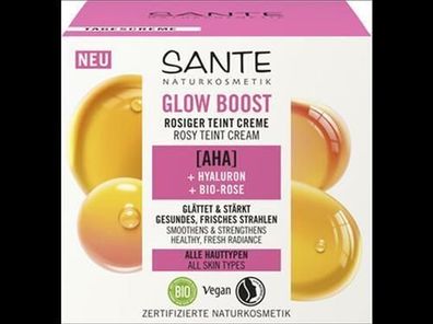 Sante 3x Glow Boost rosiger Teint Creme mit AHA, Hyaluron & Bio-Rose 50ml