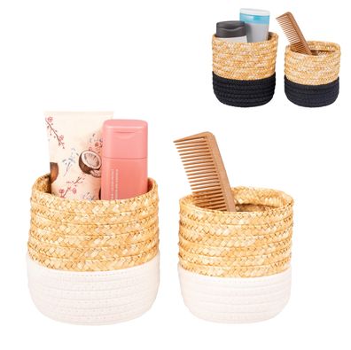 bremermann Aufbewahrungskörbe 2er Set, Baumwolle/Strohgeflecht Ø12,5 & Ø14,5 cm