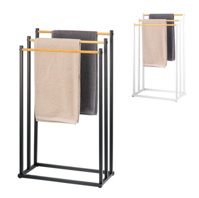 eluno Stand-Handtuchhalter freistehend, 3 Stangen, Handtuchständer, Bambus