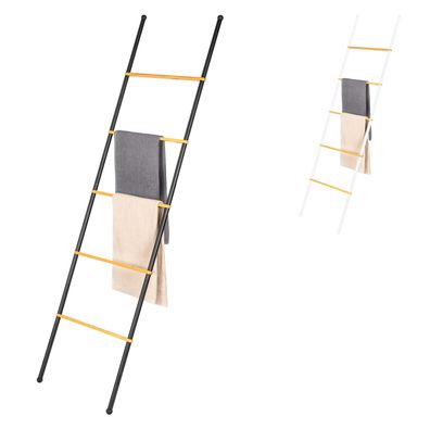 eluno Handtuchleiter, Handtuchhalter mit 5 Handtuchstangen aus Bambus, Metall