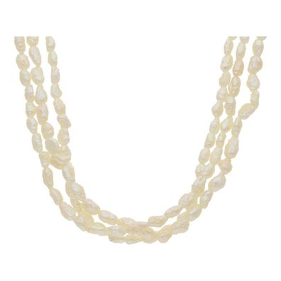 Lange Perlenkette dreireihig, mit Silber vergoldetem Verschluss, Second Hand, wie neu