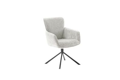 Esszimmerstühle Stühle AMBER 4 Fuß schwarz mit Armehnen Strukturgewebe hellgrau