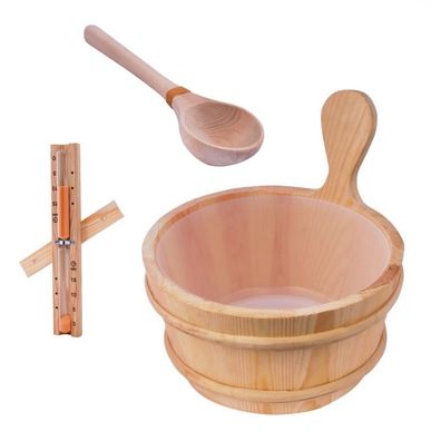 Harvia Sauna-Set Basic Aufgusseimer mit Saunakelle und Sanduhr aus Holz