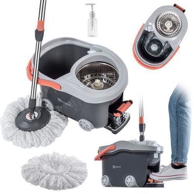 KADAX Spin Mop mit Eimer auf Rädern 128 cm Grau