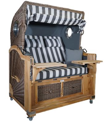 Strandkorb Teak XL grau / weiß 2½ Sitzer