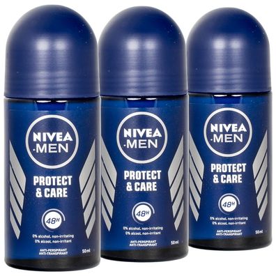 3x Nivea MEN Protect & Care Deodorant Roll On 50ml