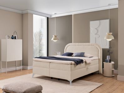 Sonna - Boxspringbett 160x200 mit Topper und Bettkästen aus Bouclé-Stoff