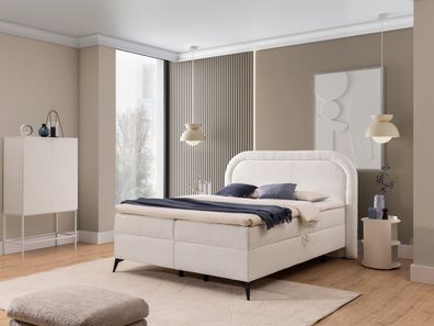 Sonna - Boxspringbett 180x200 mit Topper und Bettkästen aus Bouclé-Stoff