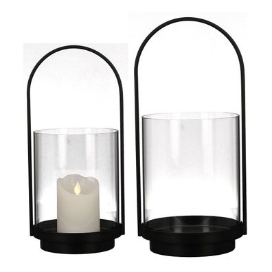 Gilde Windlicht, "Lantern", Glas, Metall, klar, schwarz, VE 2, H. 45 cm, D. 19 cm