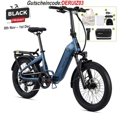 DERUIZ E-bike 20 Zoll 250W Ebike Elektrofahrrad Peridot Klapprad zu 143km Reichweite