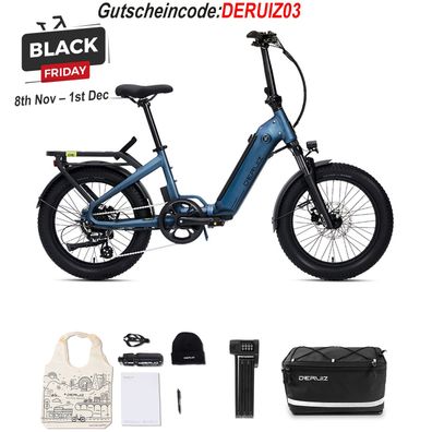 DERUIZ Klapprad e-bike 20 Zoll 250W Ebike Elektrofahrrad Klapprad zu 143km Reichweite