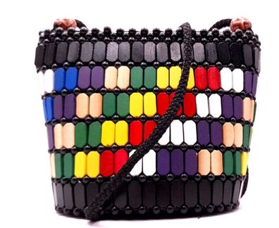 Bunte Handtasche Damen Tasche Perlen Holz Perlen Tasche Handmade Boho Vintage