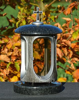 klassische Grablaterne mit Kreuz Grablicht Grableuchte Grabschmuck Impala dunkel