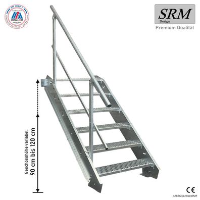 6 Stufen Stahltreppe Breite 60 - 160cm Geschosshöhe 90 - 120cm Geländer einseitig