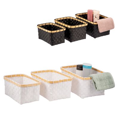 bremermann Aufbewahrungskörbe 3er Set, Bambus/PP-Streifen, 25,5 + 28 + 31 cm