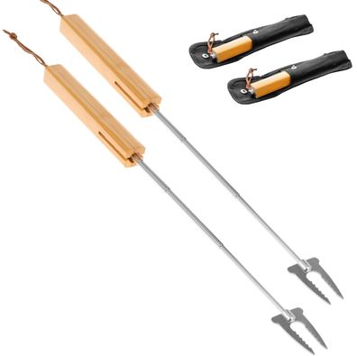 bremermann Teleskop-Grillgabeln, inkl. Tasche, aus Edelstahl & Bambus, ausziehbar für