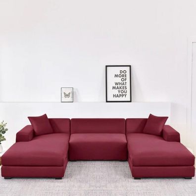 Edlerwohnen Elastischer Sofabezug U-Form Weinrot