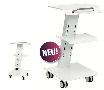 Beistellwagen "MATTIA" weiss | Praxiswagen mit 3 Steckdosen | Praxismöbel | Trolley