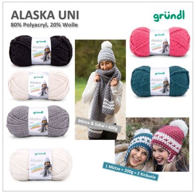 100g Gründl Alaska uni - für kuschlige warme Wintermode mit Wolle
