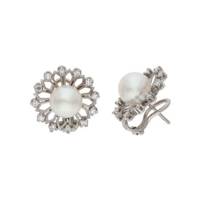 JuwelmaLux Steckclip Ohrringe 585/000 (14 Karat) Weißgold mit Diamenten und Akoya Zuc