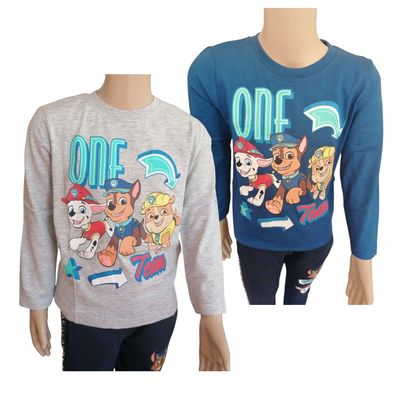 Jungen Langarm-Shirt PAW Patrol „One Team“, 100 % Baumwolle, Grau/Blau, Gr. 98–128