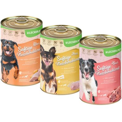 18 x 400 g Lecker. Pet® Gino's, Josie's & Luna's Saftige Fleischmahlzeit