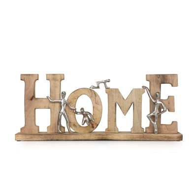 Dekofigur Home 24 cm aus Mangoholz und Aluminium Skulptur Symbol für Familie