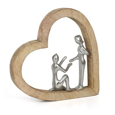 Dekofigur The Promise 28 cm aus Mangoholz und Aluminium Symbol für Liebe Modern