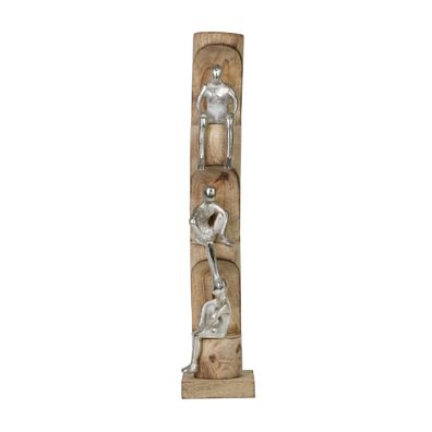 Dekofigur Perspective Silber 50 cm aus Mangoholz Aluminium moderne Skulptur