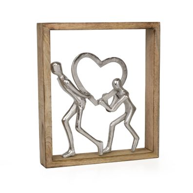 Dekofigur Holding Hearts 34,5 cm aus Mangoholz und Aluminium mit Herzmotiv