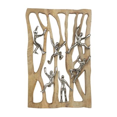 Dekofigur Together We Rise 50,5 cm aus Mangoholz und Aluminium Wanddeko Modern