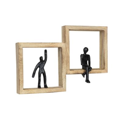 Dekofigur Duality Schwarz 37 cm aus Mangoholz Aluminium moderne Wandfigur
