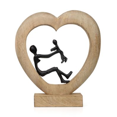 Dekofigur Mother’s Love Schwarz 30,5 cm aus Mangoholz und Aluminium Skulptur