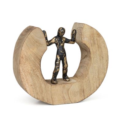 Dekofigur Mediator Schwarz-Gold 18,5 cm aus Mangoholz und Aluminium Skulptur