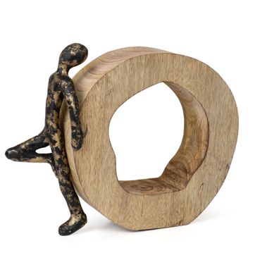 Dekofigur Stillness Schwarz-Gold 18 cm aus Mangoholz und Aluminium Skulptur