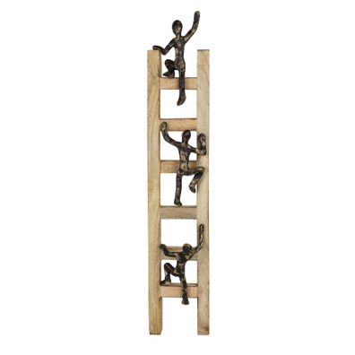 Dekofigur Ambition Schwarz-Gold 57,5 cm aus Mangoholz Aluminium mit Leiter