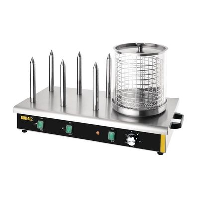 Buffalo Hotdoggerät mit 6 Heizstangen – Edelstahlgerät mit Bain-Marie-System, 750 W