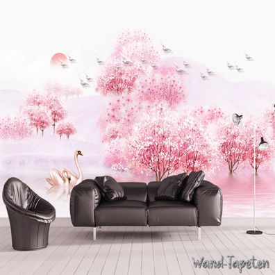 Vlies Fototapete Wandtapete Wandbilder Wunderschöner Pfirsichblüten Wald 3859