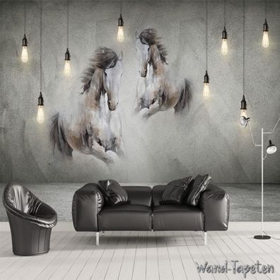 Vlies Fototapete Wandtapete Wandbilder Kronleuchter Galoppierendem Pferd 3872