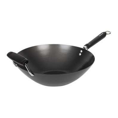 Kitchen Craft Wok antihaftbeschichtet mit flachem Boden aus Carbonstahl