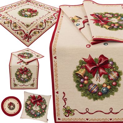 Weihnachten Gobelin Tischdecke Tischläufer Kissenbezug Weihnachtsdekoration Rot