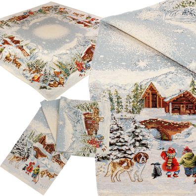 Weihnachten Gobelin Tischläufer Tischdecke Weihnachtsdorf Tischwäsche Winter