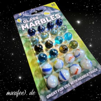 Glasmurmeln 16 mm, 24 Stück farbig sortiert, Klicker, Märbel Art.-Nr. 11045