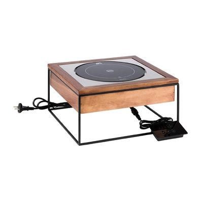 Aps Buffet Induktionskocher 1 Zone 24 mit Walnussrahmen und Metallständer