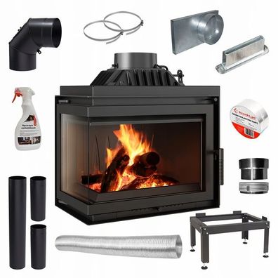 Kamineinsatz Gusseisen KRATKI SIMPLE links 8kW Ø 200 – Eckkamin, BImSchV 2